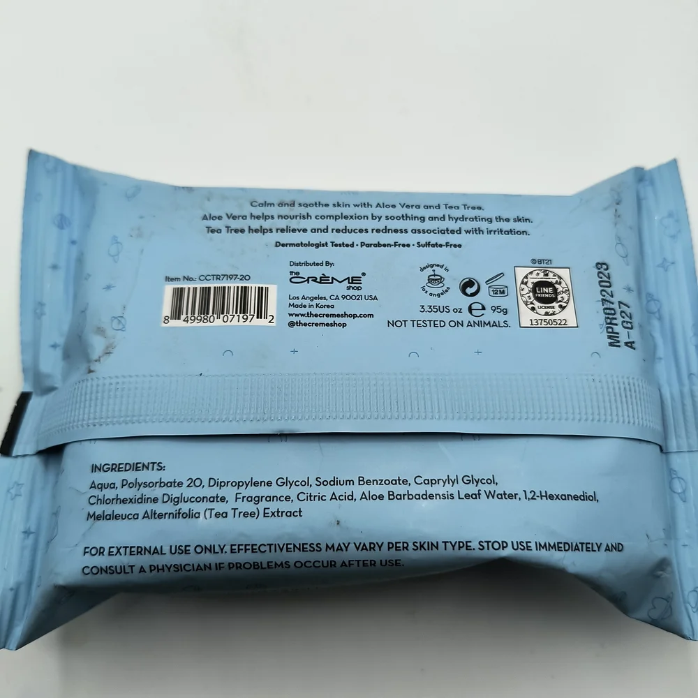 The Crème Shop BT21 Cleansing Towelettes Water 3000 Youth Collagen K-beauty New